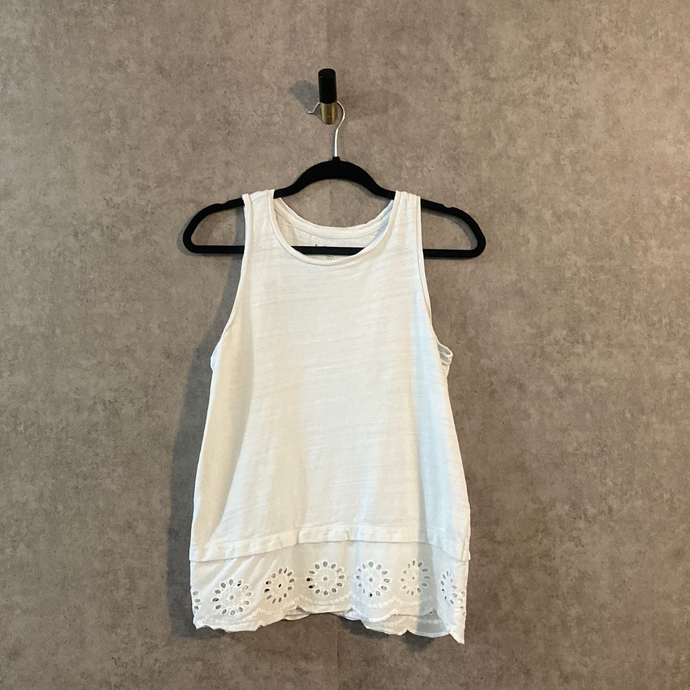 Loft 100% Cotton White Tank Top Eyelet Lace Scalloped Hem